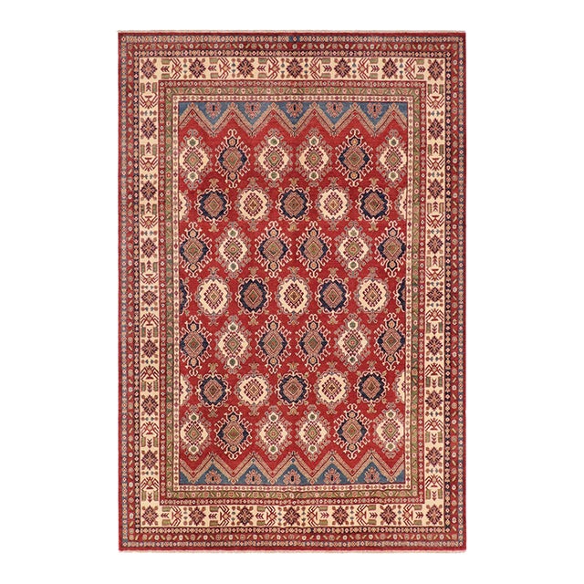 Rustic Super Kazak Red/Beige Wool Rug - 9'0'' X 11'10'' For Sale