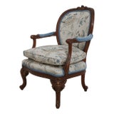 French Style Newly Upholstered Armchair W. Down Seat For Sale