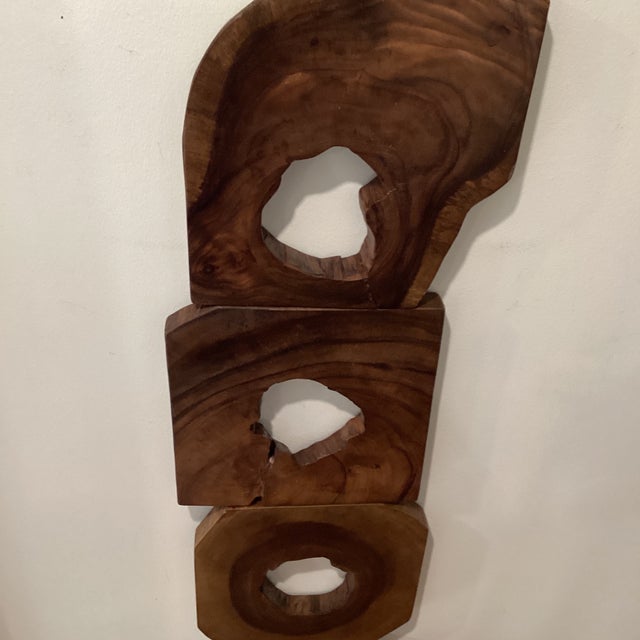 Vintage 3 Pieces Modern Wall Art Jungle Wood Set For Sale - Image 9 of 12