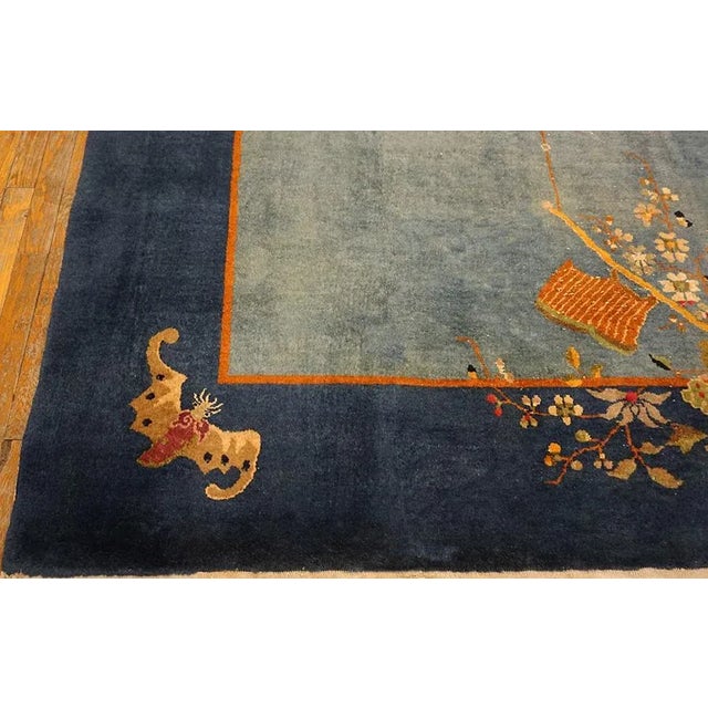 1920s Cornflowers Blue Minimalist Floral Antique Chinese Art Deco Carpet 8' X 9'9" Knotted Wool Rug For Sale - Image 13 of 15