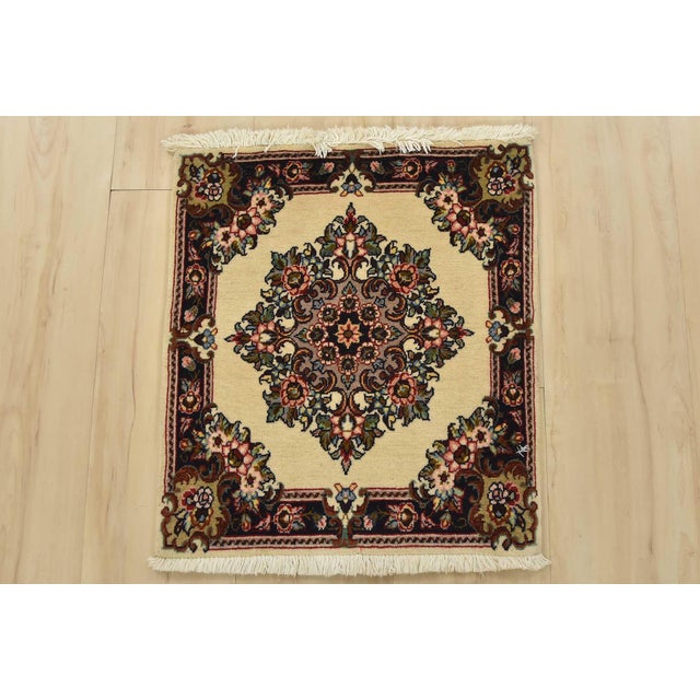 Farmhouse Sarouk Rug 1’6” X 1’9” Ivory Wool Vintage Traditional Hand-Knotted Carpet For Sale - Image 3 of 5