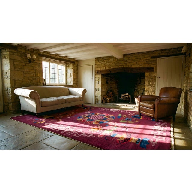 Lofty Purple Ground Color With Bits of Chinese Ornament Floral Design Antique Art Deco Rug For Sale - Image 12 of 12