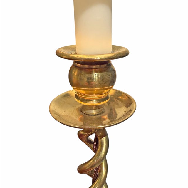 Metal Pair of 18th Century English Brass Barley-Twist Candlestick Lamps For Sale - Image 7 of 12