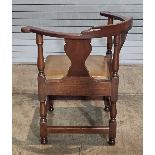 Late 20th Century Kittinger Colonial Williamsburg Mahogany Corner Chair Leather Seat Cw 136 For Sale - Image 9 of 10