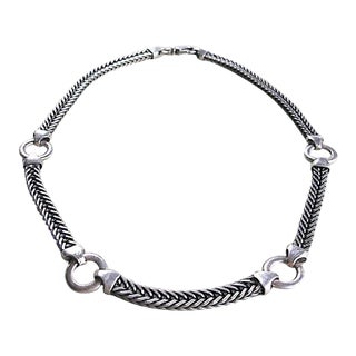 1950s Modernist Italian Heavy Sterling Silver Woven Necklace For Sale