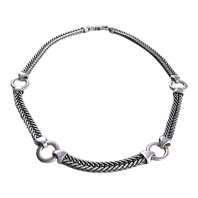 1950s Modernist Italian Heavy Sterling Silver Woven Necklace For Sale