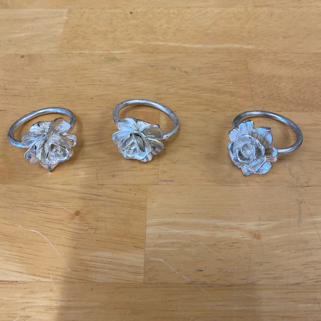 1970s 1970s Silver Floral Napkin Ring Holders - Set of 3 For Sale - Image 5 of 5