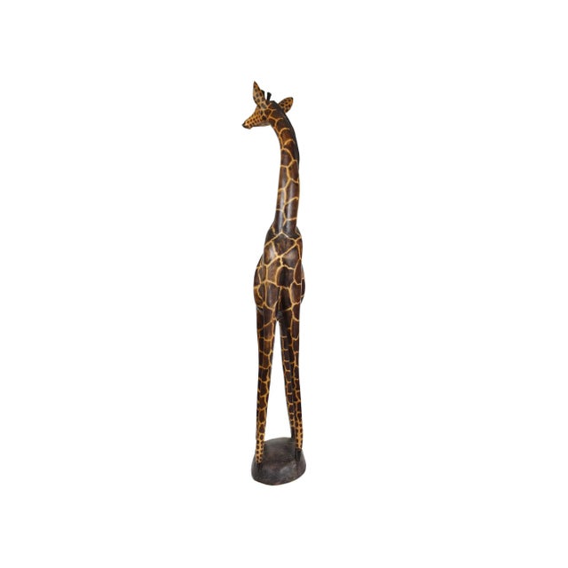 Mid 20th Century Tall Heavy Hand Carved Giraffe Floor Sculpture For Sale - Image 4 of 13