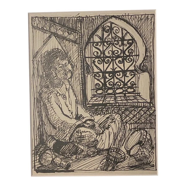 Helen Vogt - Interior In Morocco - Original Pencil and China Ink - 1950s For Sale