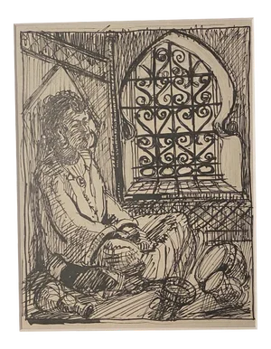 Helen Vogt - Interior In Morocco - Original Pencil and China Ink - 1950s