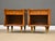 A pair mid century modern walnut nightstands by Kent Coffey The Sharon with brass capped leg ferrules and a single drawer....