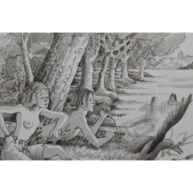 Marc Dumont French Figurative Ink & Wash “Le Corbeau / Bain a Corbie,” 20th Century For Sale - Image 4 of 8
