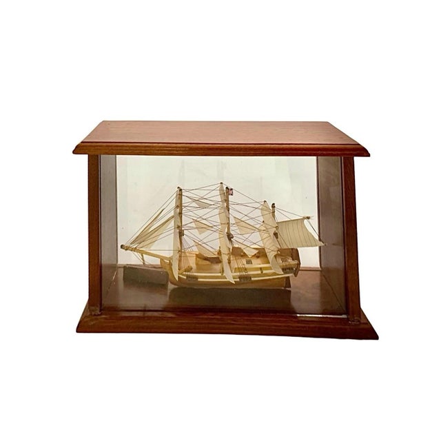 Late 20th Century Ship Model in Glass Display Case HMS Bounty Replica Vintage Nautical Decor For Sale - Image 5 of 8