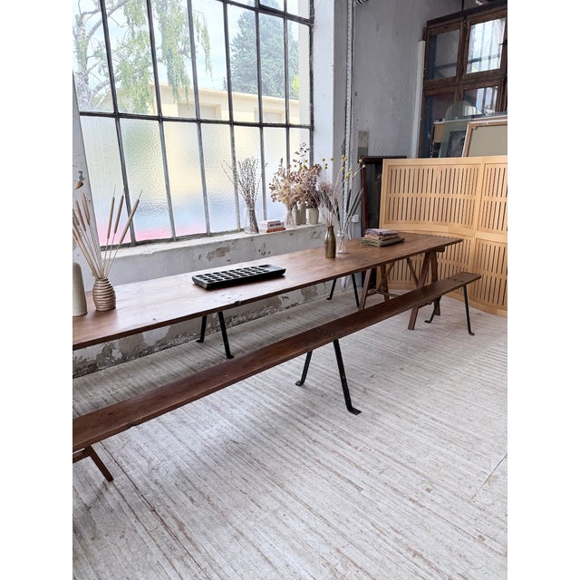 1950s Trestle Farm Table and Benches, 1950s, Set of 3 For Sale - Image 5 of 18