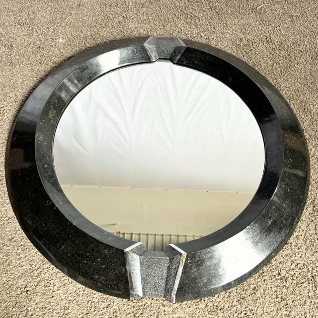 Art Deco Art Deco Black Tessellated Stone and Chrome Mirror, Maitland Smith Style For Sale - Image 3 of 7