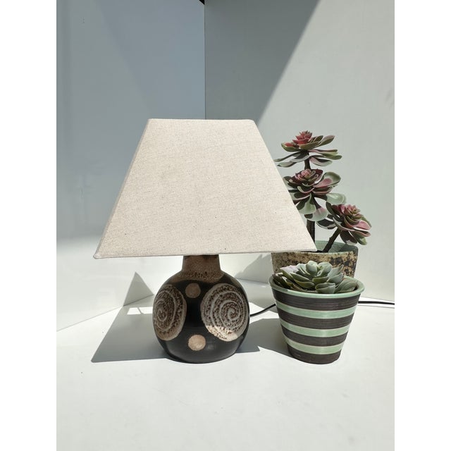 Vintage Ceramic Table Lamp with Circular Decoration and Swivel Lampshade, Germany, 1960s For Sale - Image 18 of 18