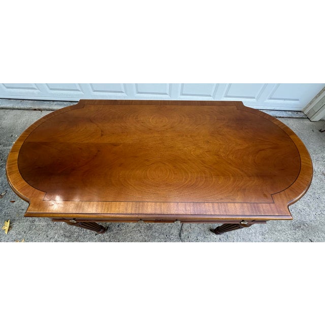 1990s English Regency Style Banded Mahogany Writing Table With 2 Drawers For Sale - Image 5 of 10