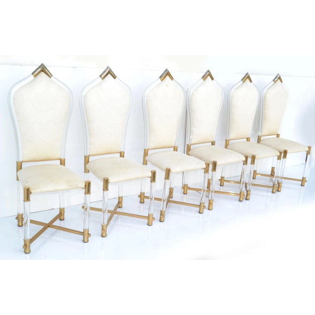 Set 6 Charles Hollis Jones Mid-Century Modern Lucite & Brass X Base Dining Chair For Sale - Image 13 of 13
