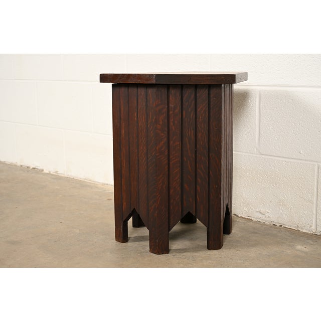 Charles Limbert Stickley Brothers Style Antique Mission Oak Arts & Crafts Tabouret Side Table, Circa 1910 For Sale - Image 4 of 7