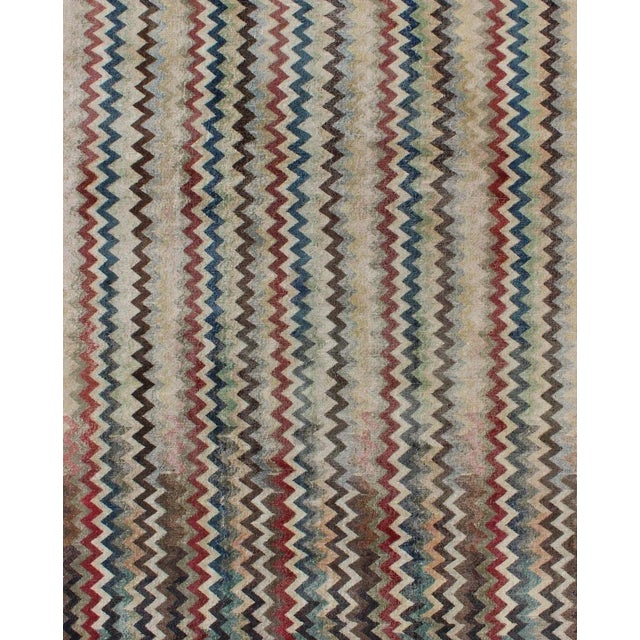 Mid-Century Modern Mid 20th Century Mid-Century Modern Rug in Navy, Red, Green, Brown & Ivory For Sale - Image 3 of 12