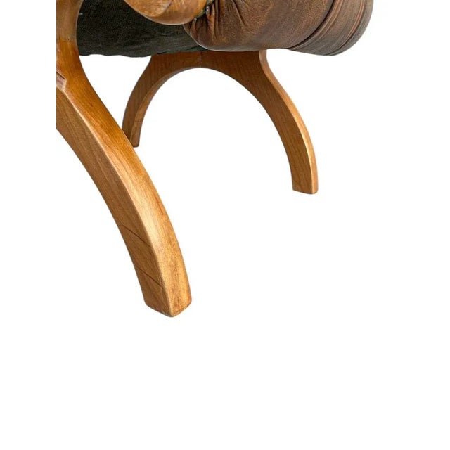 Chesterfield Ottoman in Carved Wood and Leather, 1960s For Sale - Image 11 of 16