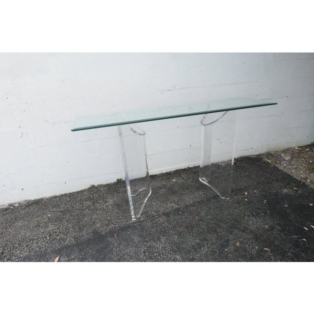 Transparent Mid Century Modern Lucite Glass Top Console Table For Sale - Image 8 of 13