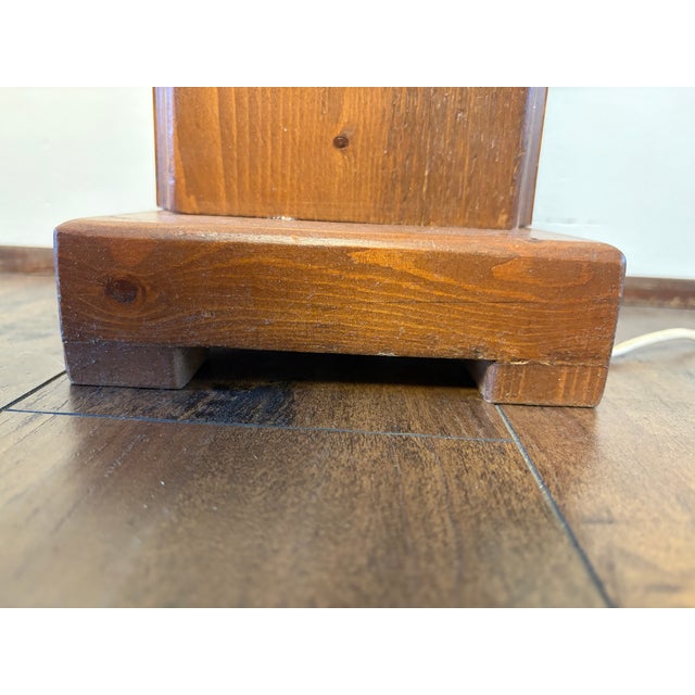 1970s Vintage Wood & Cane Table Lamp With Rectangular Shade For Sale - Image 5 of 6