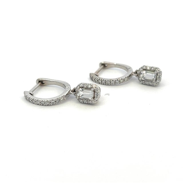 2010s Natural Sapphire Diamond Dangle Earrings 14k WG 1.16 TCW Certified For Sale - Image 5 of 12