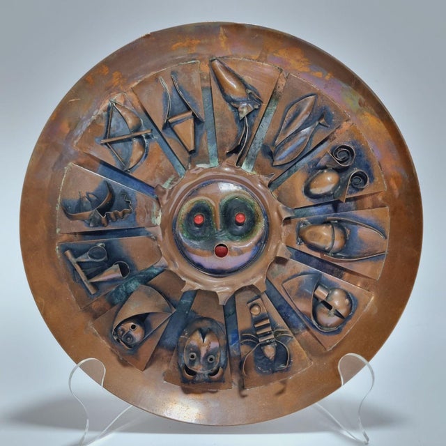 Metal Vintage Brutalist Copper Horoscope Wall Decoration, 1960s For Sale - Image 7 of 15