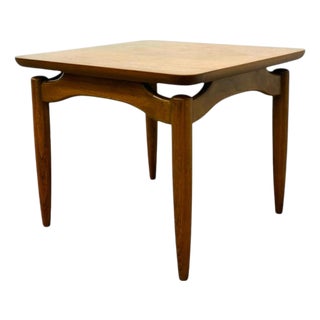 Vintage Mid-Century Modern Square Wooden End Table With Sculptural Base. For Sale