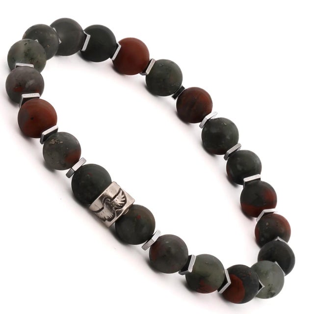 Gemstone African Bloodstone & Silver Eagle Beaded Bracelet For Sale - Image 7 of 8