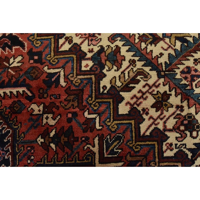 Heriz Rug 9′ X 10’5” Red Wool Vintage Tribal Hand-Knotted Oriental Carpet For Sale - Image 10 of 15
