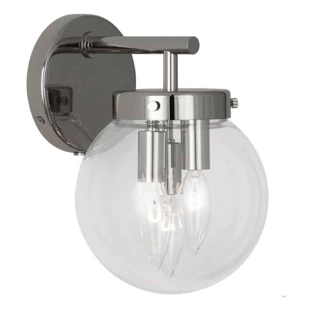 New in Box Robert Abbey "Zoltar" 10" Glass Globe Wall Sconce in Polished Nickel For Sale