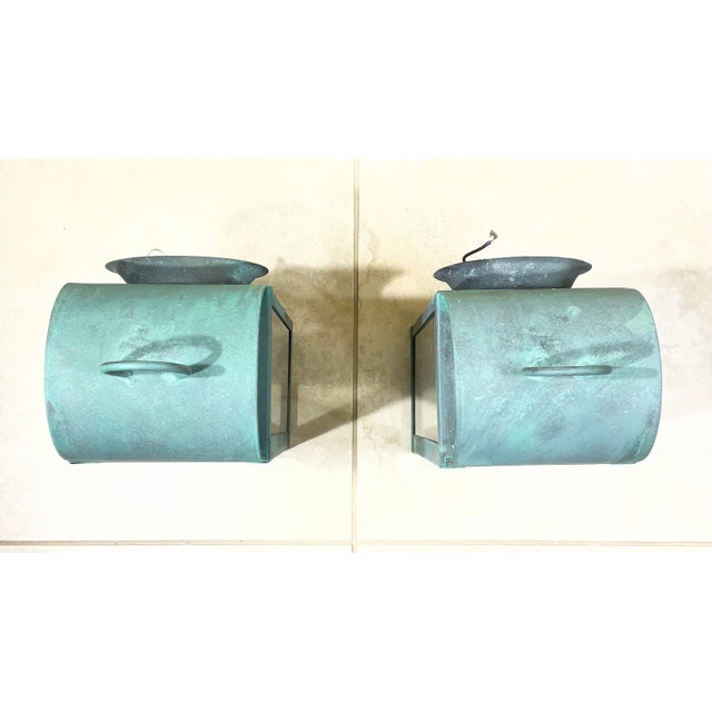 Pair of Custom Hand-Crafted Solid Copper Wall Lanterns -17”x 6”25 Wide X 7”deep For Sale - Image 4 of 10