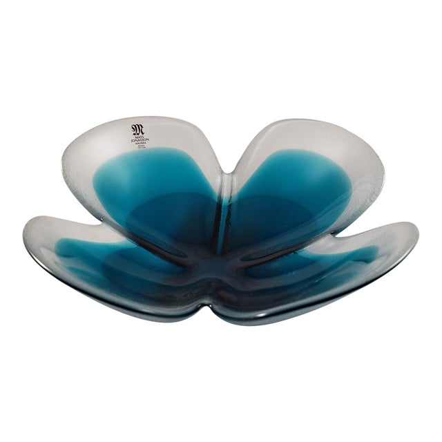 Mats Jonasson Maleras Lucky Four Leaf Clover Full Lead Flower Blue Bowl, Sweden For Sale