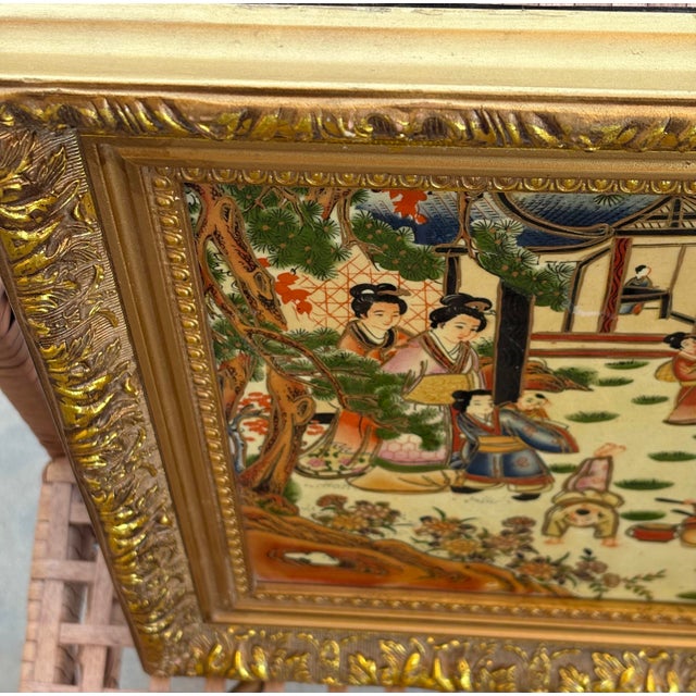 Late 19th Century Late 19th Century Japanese Garden Scene Ceramic Painting Handmade Drift Blue Wall Hanging For Sale - Image 5 of 11
