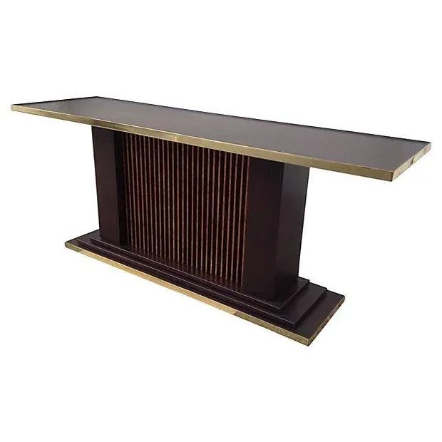 Vintage; 1910-50's; Trouvailles Art Deco, step-tiered, heavy and solid monumental long console, with original, fluted,...