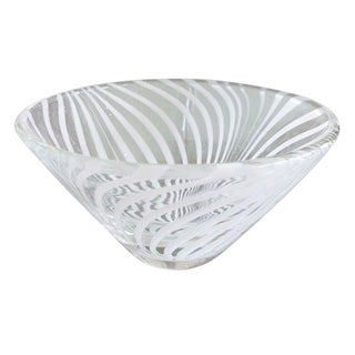 Vintage Swedish Glass Optical Small Bowl With White Stripes For Sale