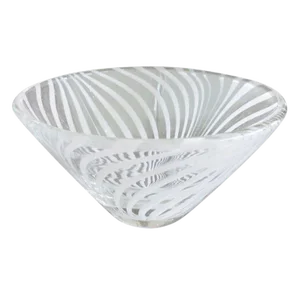 Vintage Swedish Glass Optical Small Bowl With White Stripes