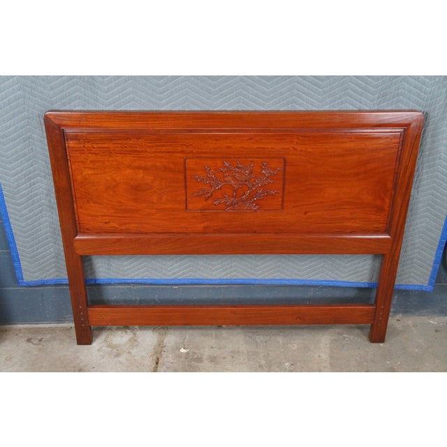 Late 20th Century Chinese Chinoiserie Rosewood Full Size Bed Headboard Hong Kong For Sale - Image 4 of 11