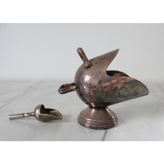 English Vintage Silver-Plated Sugar Scuttle With Matching Scoop For Sale - Image 3 of 13