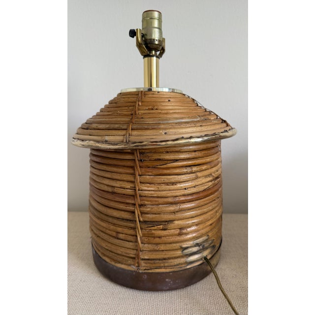 Gabriella Crespi Vintage Pencil Reed Rattan Lamp With Brass Accents For Sale - Image 4 of 9