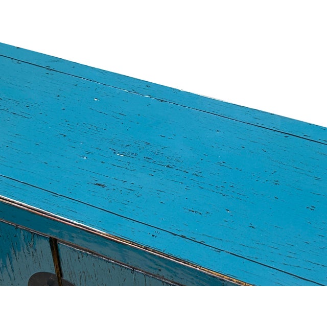 Wood Distressed Blue Lacquer 6 Drawers Narrow Slim Console Foyer Side Table For Sale - Image 7 of 10