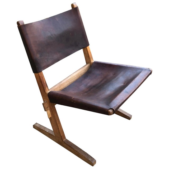 Mid 20th Century Wood & Leather Cantilevered Chair For Sale - Image 9 of 9