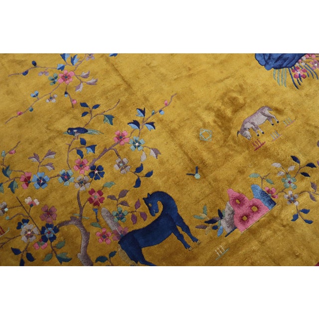 Golden Rod Pictorial Animal Chinese Art Deco Rug For Sale In New York - Image 6 of 6