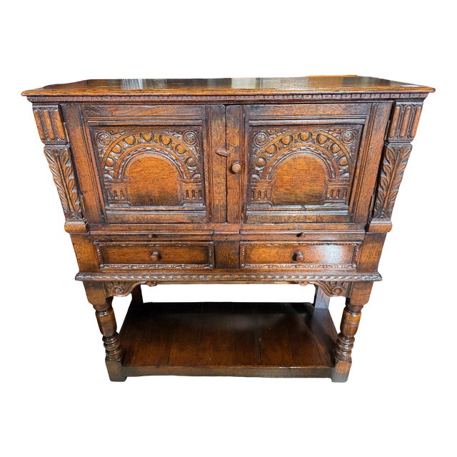 Carved Oak Drinks Cupboard, 1970s For Sale