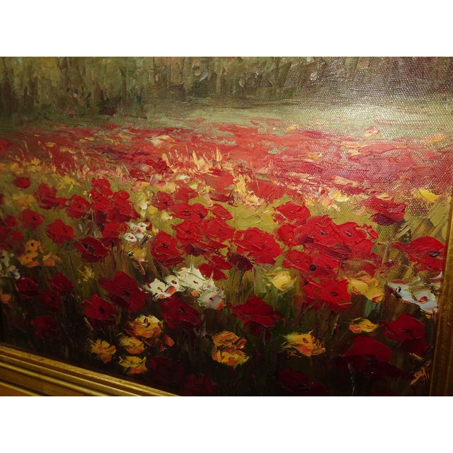 Vintage Oil on Canvas Red Field of Flowers Painting Picture in Gold Frame For Sale In Los Angeles - Image 6 of 16