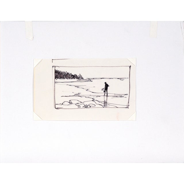 Beachcomber - Line Drawing Landscape in Ink on Paper Bold landscape line drawing by listed Maine artist Laurence Sisson...
