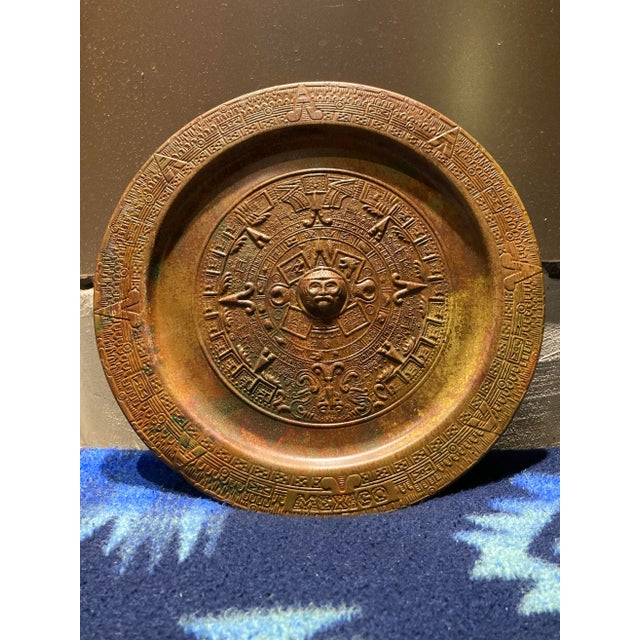 Metal Vintage Hand-Hammered Brass Mayan Sun-God Calendar Mexico For Sale - Image 7 of 13