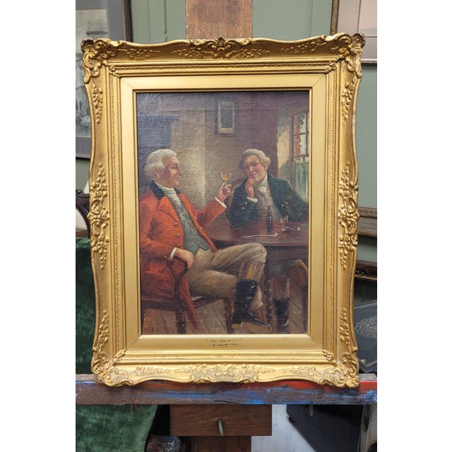 American Fine Antique Oil Painting Signed Wine Tasting For Sale - Image 3 of 14